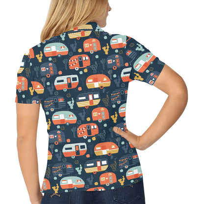 Camper Caravan Print Pattern Women's Polo Shirt