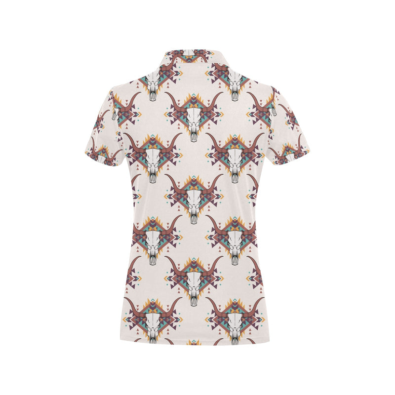 Buffalo Head Pattern Print Design 02 Women's Polo Shirt