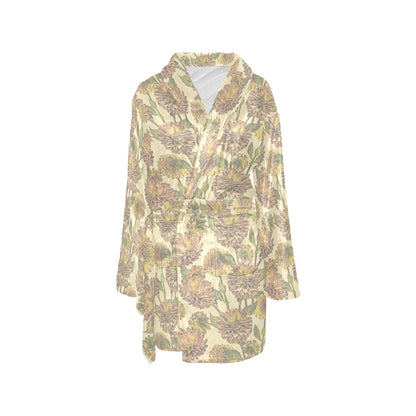 Dahlia Pattern Print Design DH09 Women's Fleece Robe