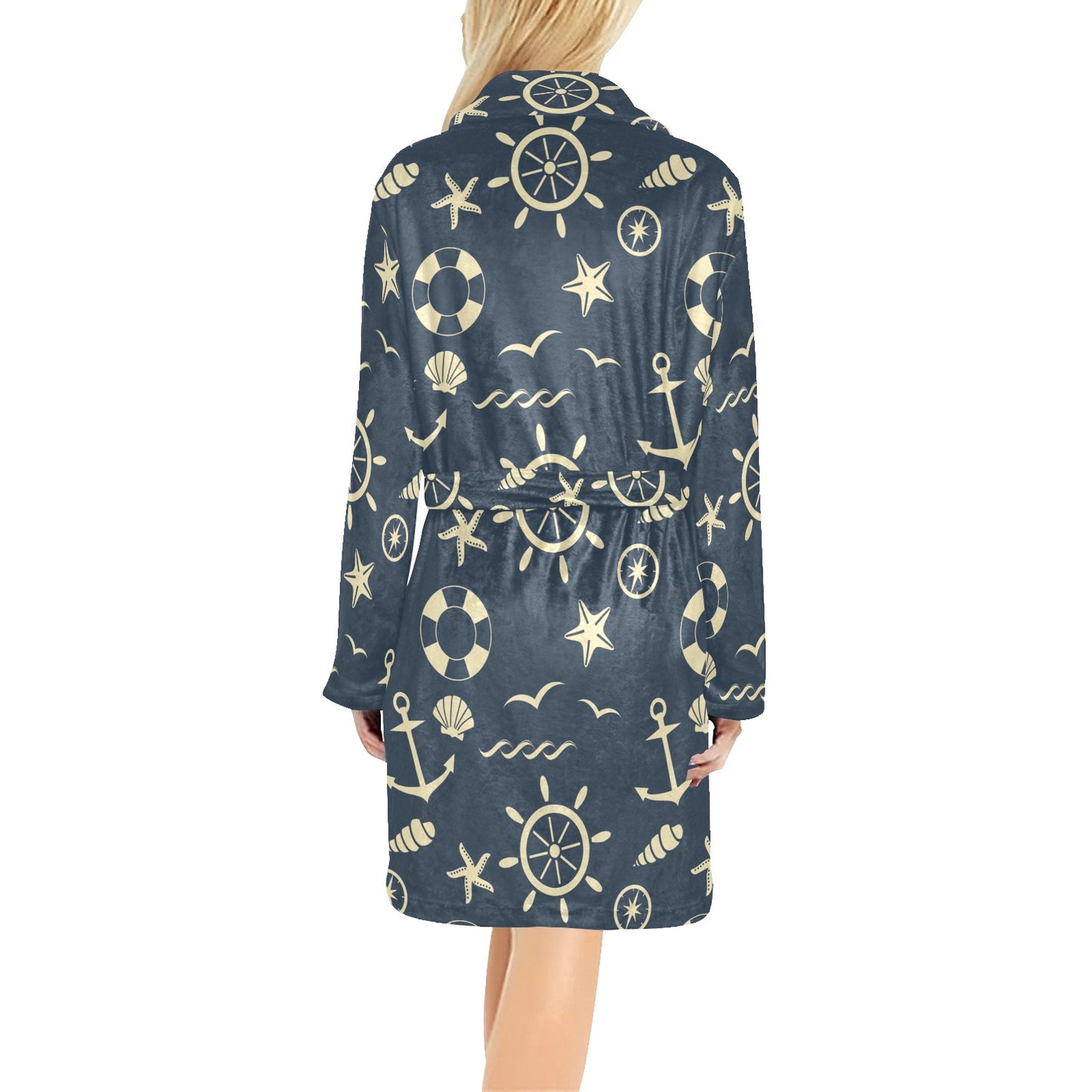 Nautical Pattern Print Design A01 Women's Fleece Robe