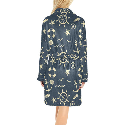 Nautical Pattern Print Design A01 Women's Fleece Robe