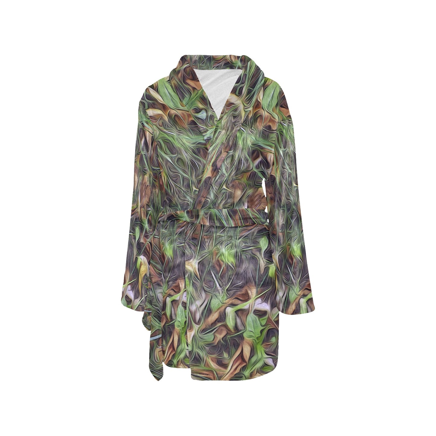 Camouflage Realistic Tree Print Women's Fleece Robe