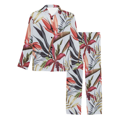 Tropical Flower Pattern Print Design TF021 Men's Long Pajama Set