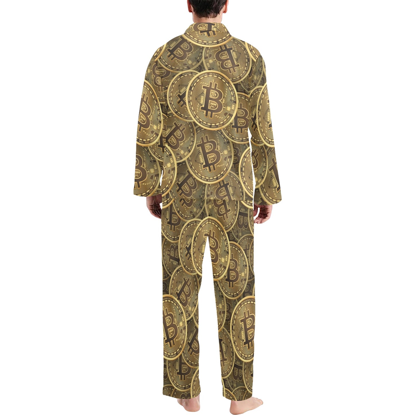 Bitcoin Pattern Print Design DO01 Men's Long Pajama Set