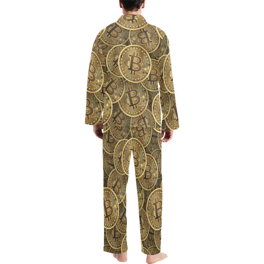 Bitcoin Pattern Print Design DO01 Men's Long Pajama Set