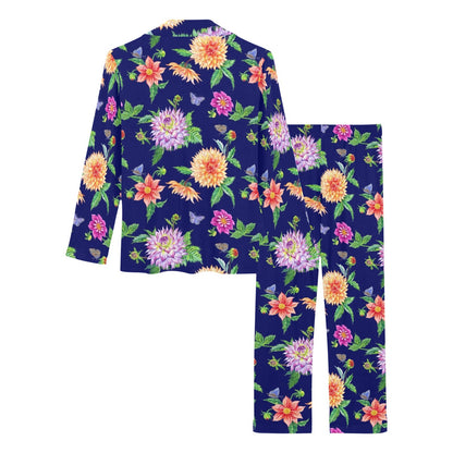 Dahlia Pattern Print Design DH010 Women's Long Pajama Set