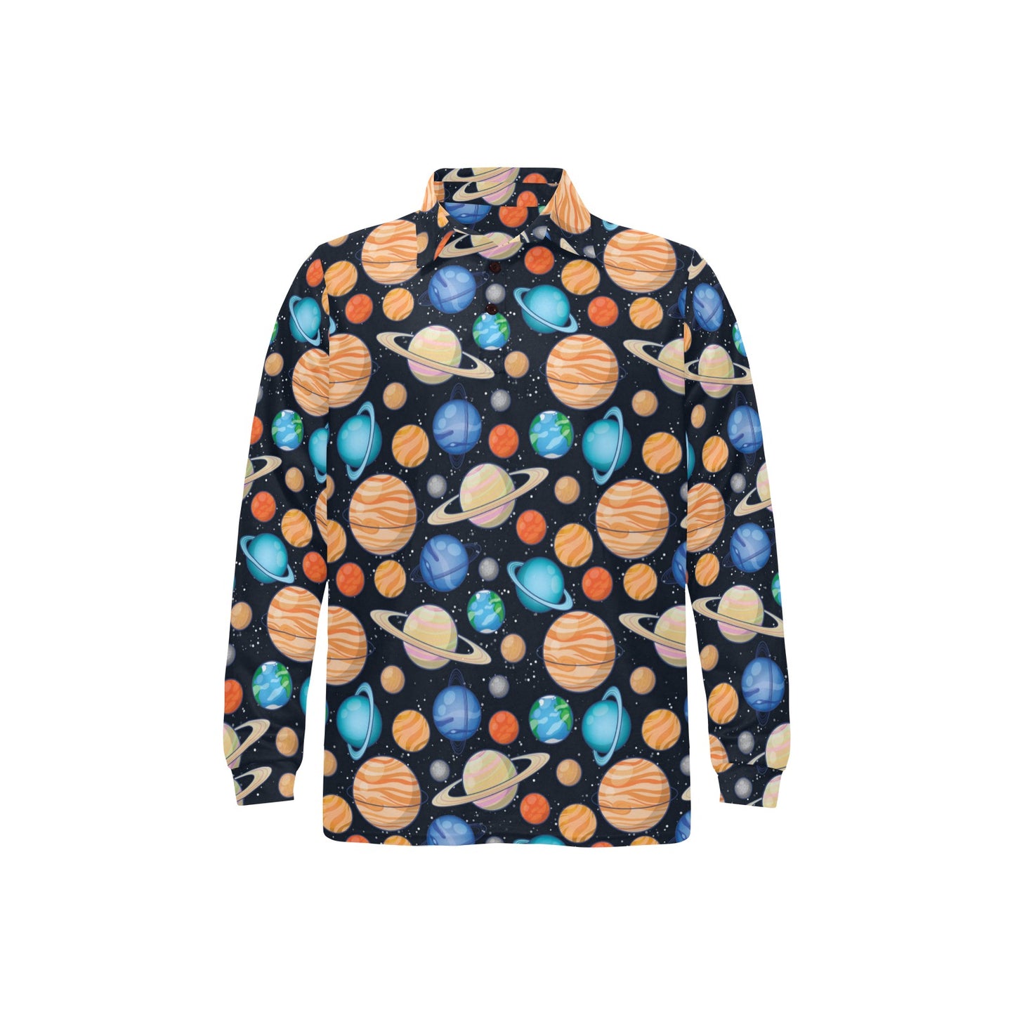 Planet Colorful Print Design LKS301 Long Sleeve Polo Shirt For Men's