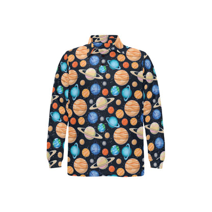 Planet Colorful Print Design LKS301 Long Sleeve Polo Shirt For Men's