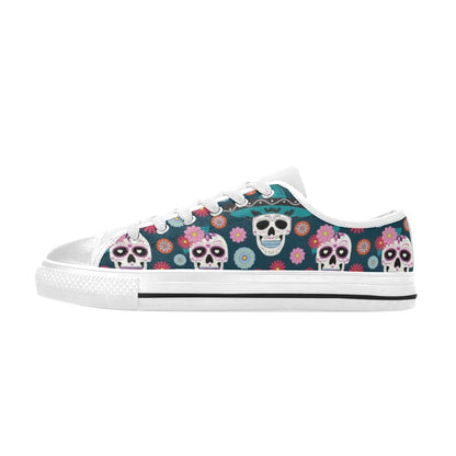 Sugar Skull Print Design LKS308 Women's White Low Top Shoes