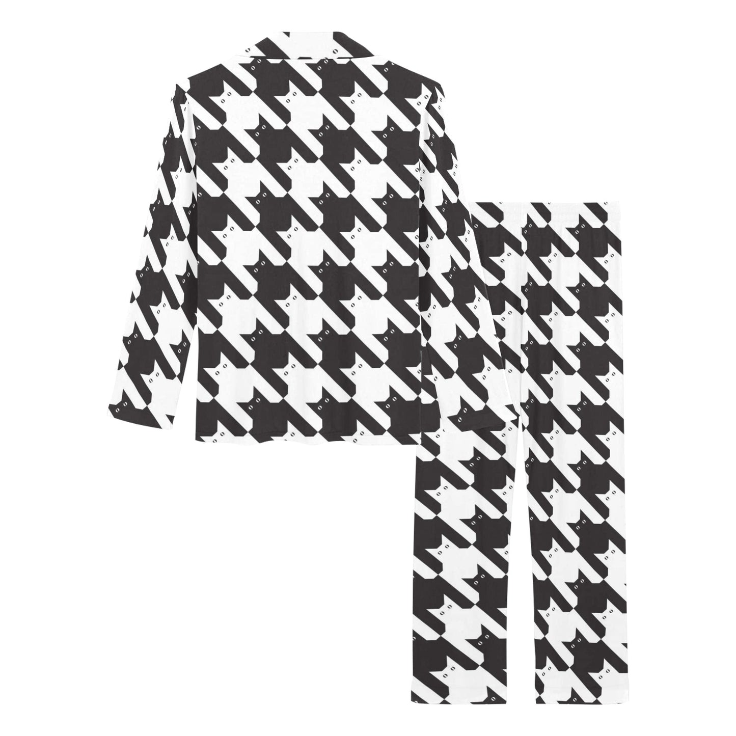 Cat HoundstoothPattern Print Design 01 Women's Long Pajama Set