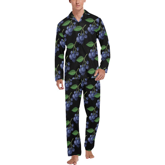 Blueberry Pattern Print Design BB01 Men's Long Pajama Set