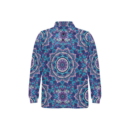 Mandala Pattern Print Design 04 Long Sleeve Polo Shirt For Men's
