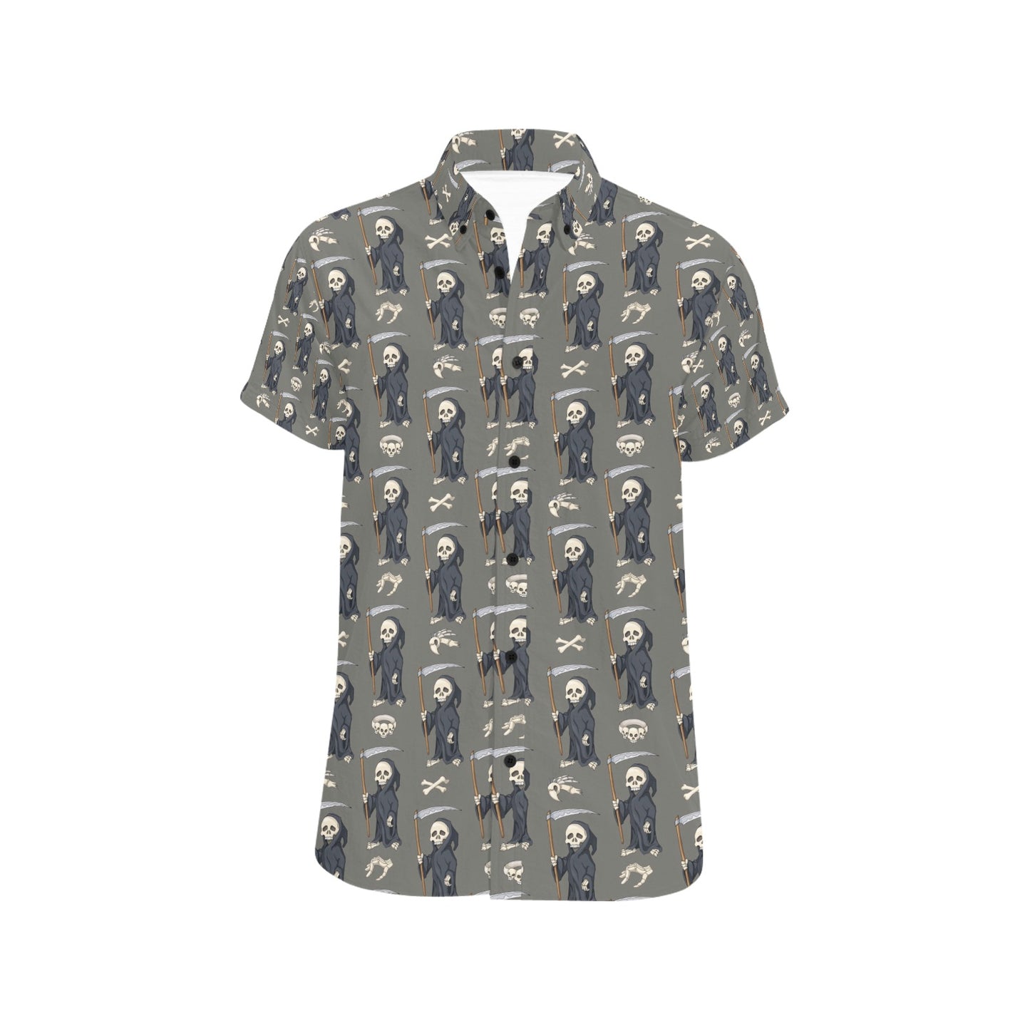 Skeleton Print Design LKS308 Men Short Sleeve Button Up Shirt