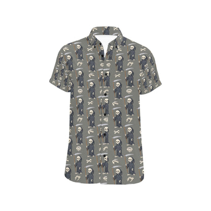 Skeleton Print Design LKS308 Men Short Sleeve Button Up Shirt
