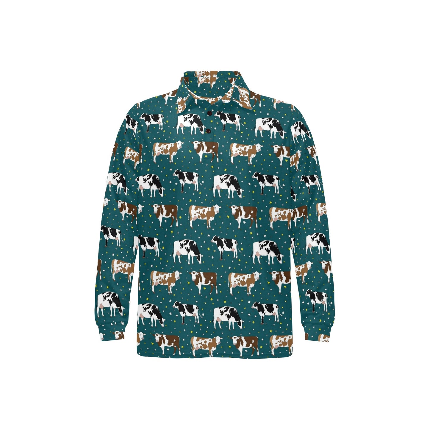 Cattle Print Design LKS404 Long Sleeve Polo Shirt For Men's