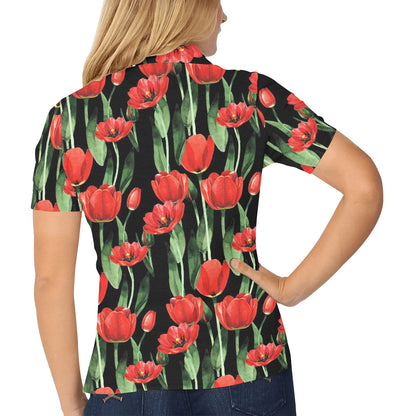 Tulip Pink Pattern Print Design TP06 Women's Polo Shirt