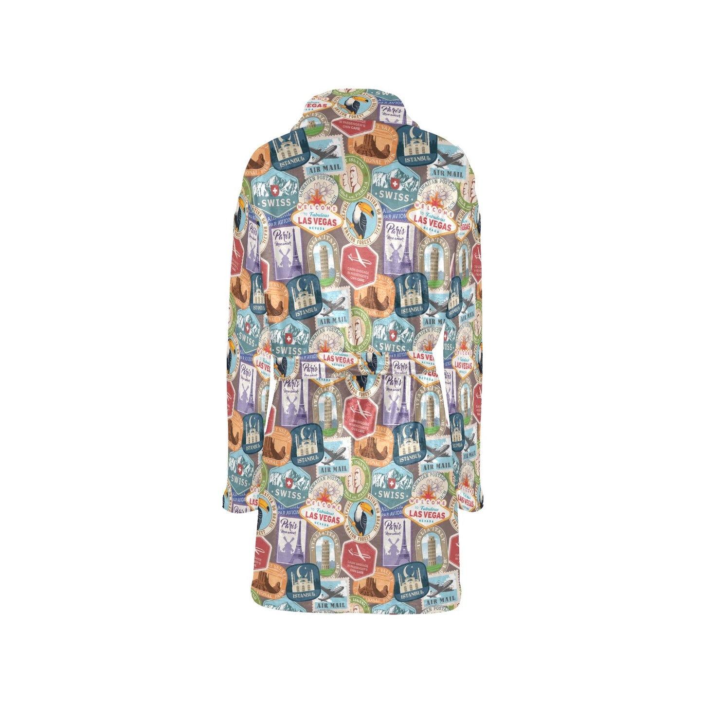 Travel Stamp Print Design LKS301 Women's Fleece Robe