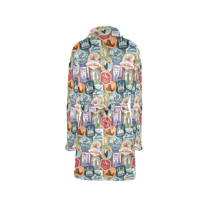 Travel Stamp Print Design LKS301 Women's Fleece Robe