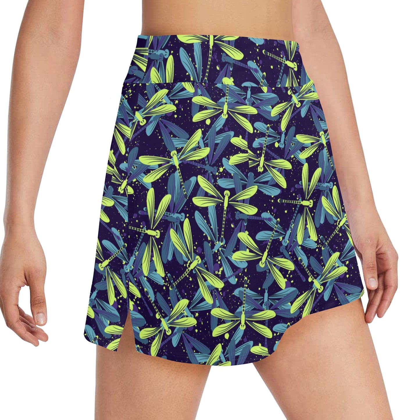 Dragonfly Lime Blue Print Pattern 17" Golf & Pickleball Skort with Pockets