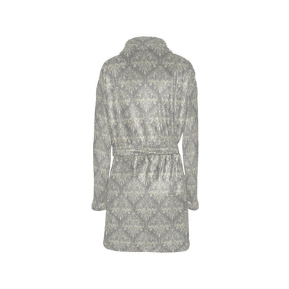 Damask Grey Elegant Print Pattern Women's Fleece Robe
