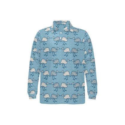 Emu Pattern Print Design 01 Long Sleeve Polo Shirt For Men's
