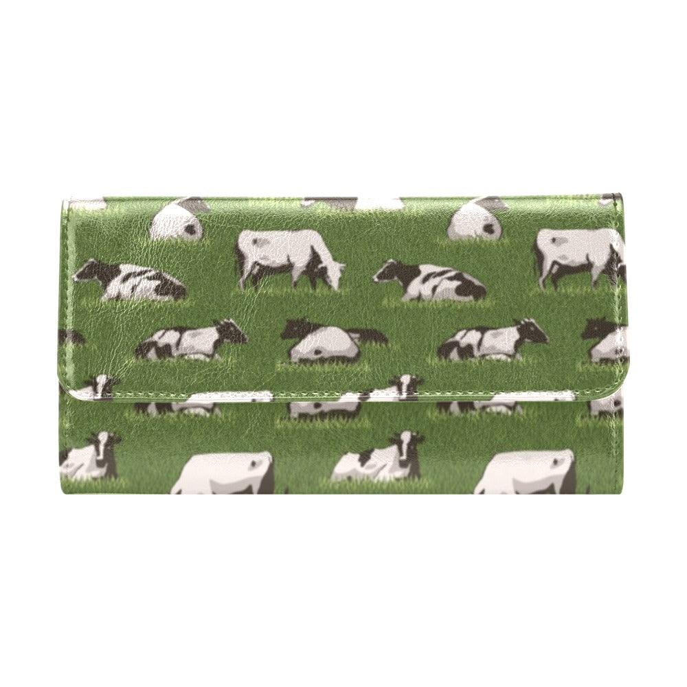 Cow on Grass Print Pattern Women's Trifold Wallet