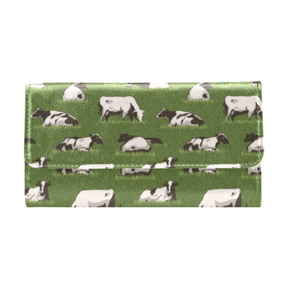 Cow on Grass Print Pattern Women's Trifold Wallet