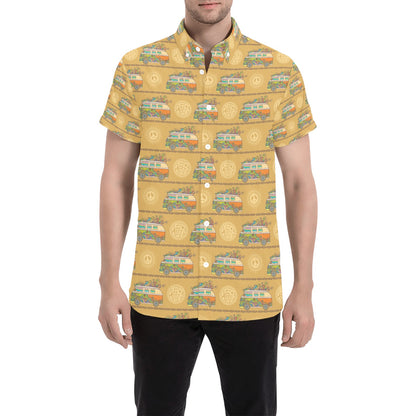 Hippie Van Print Design LKS304 Men Short Sleeve Button Up Shirt