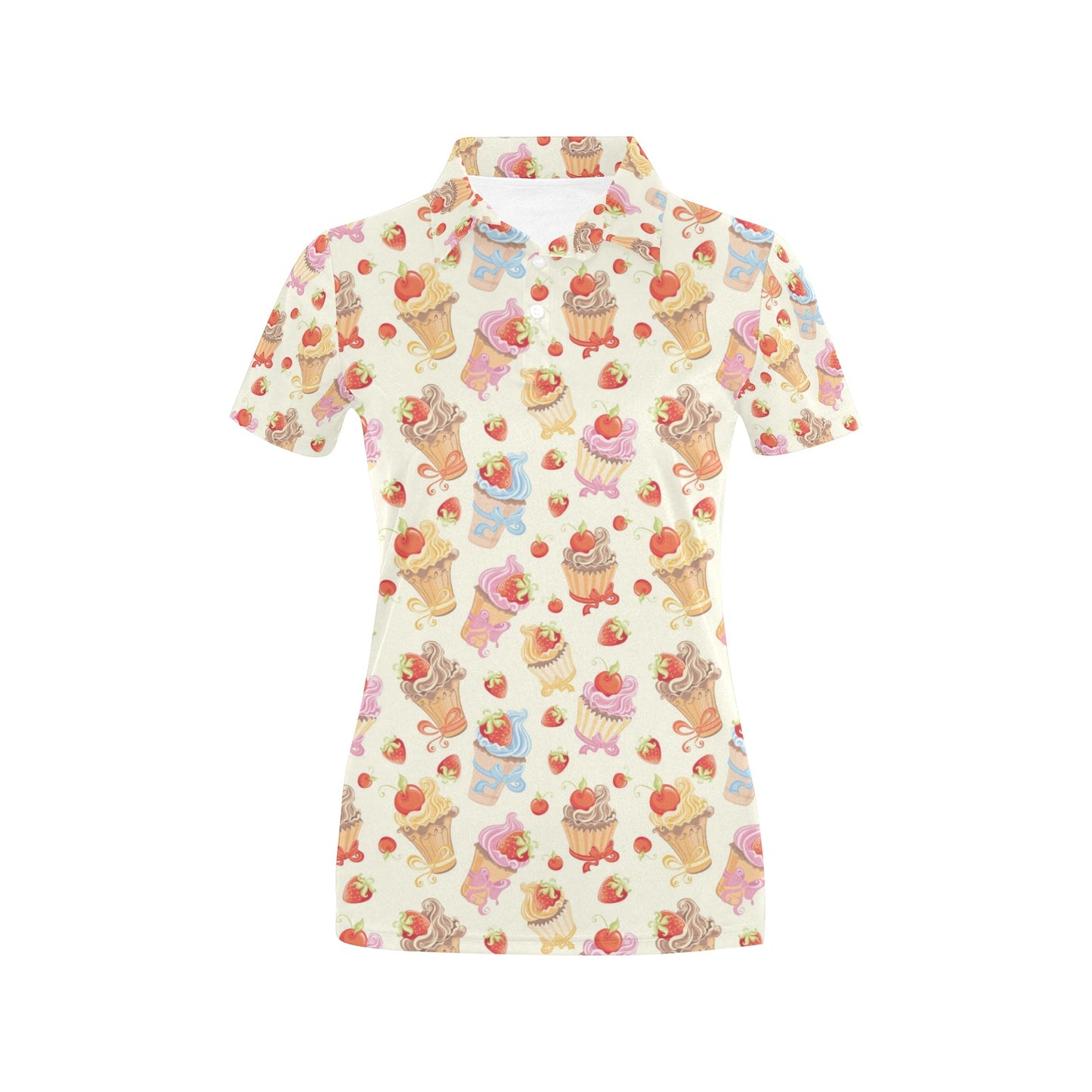Cupcakes Strawberry Cherry Print Women's Polo Shirt