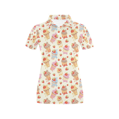 Cupcakes Strawberry Cherry Print Women's Polo Shirt
