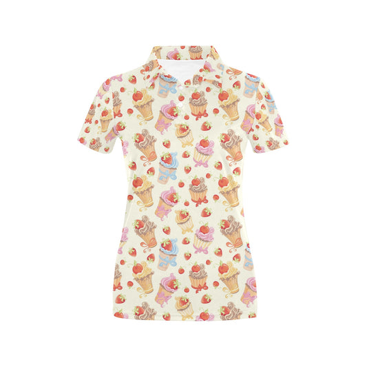 Cupcakes Strawberry Cherry Print Women's Polo Shirt