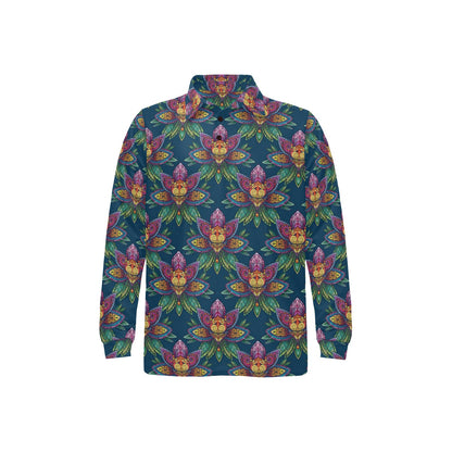 lotus Boho Pattern Print Design LO04 Long Sleeve Polo Shirt For Men's