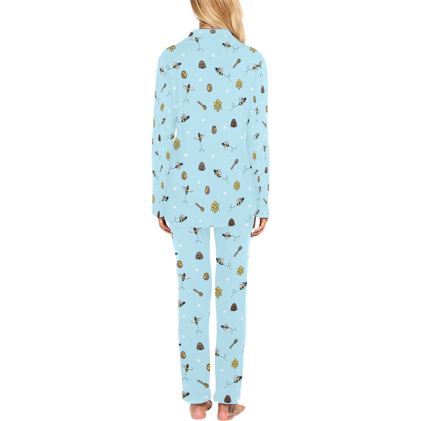 Honey Bee Print Design LKS307 Women's Long Pajama Set