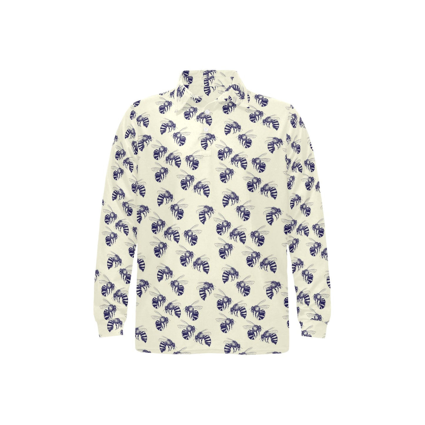 Bee Pattern Print Design 02 Long Sleeve Polo Shirt For Men's