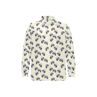 Bee Pattern Print Design 02 Long Sleeve Polo Shirt For Men's