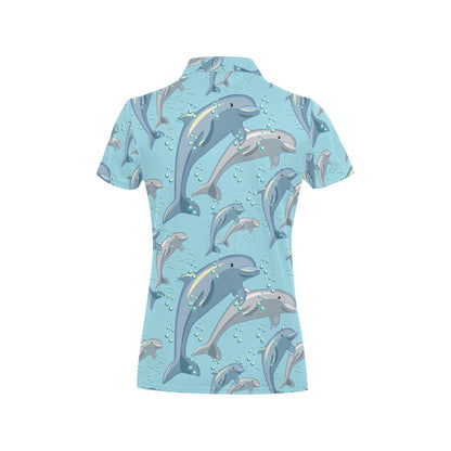 Dolphin Print Pattern Women's Polo Shirt