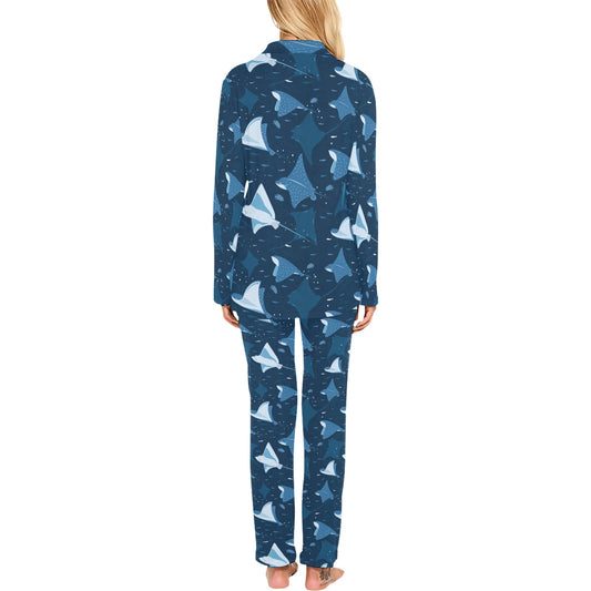 Manta Ray Pattern Print Design 02 Women's Long Pajama Set