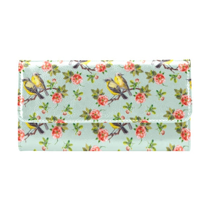 Bird with Red Flower Print Pattern Women's Trifold Wallet