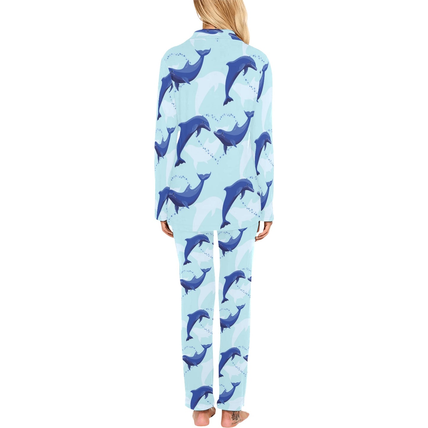 Dolphin Heart Pattern Women's Long Pajama Set