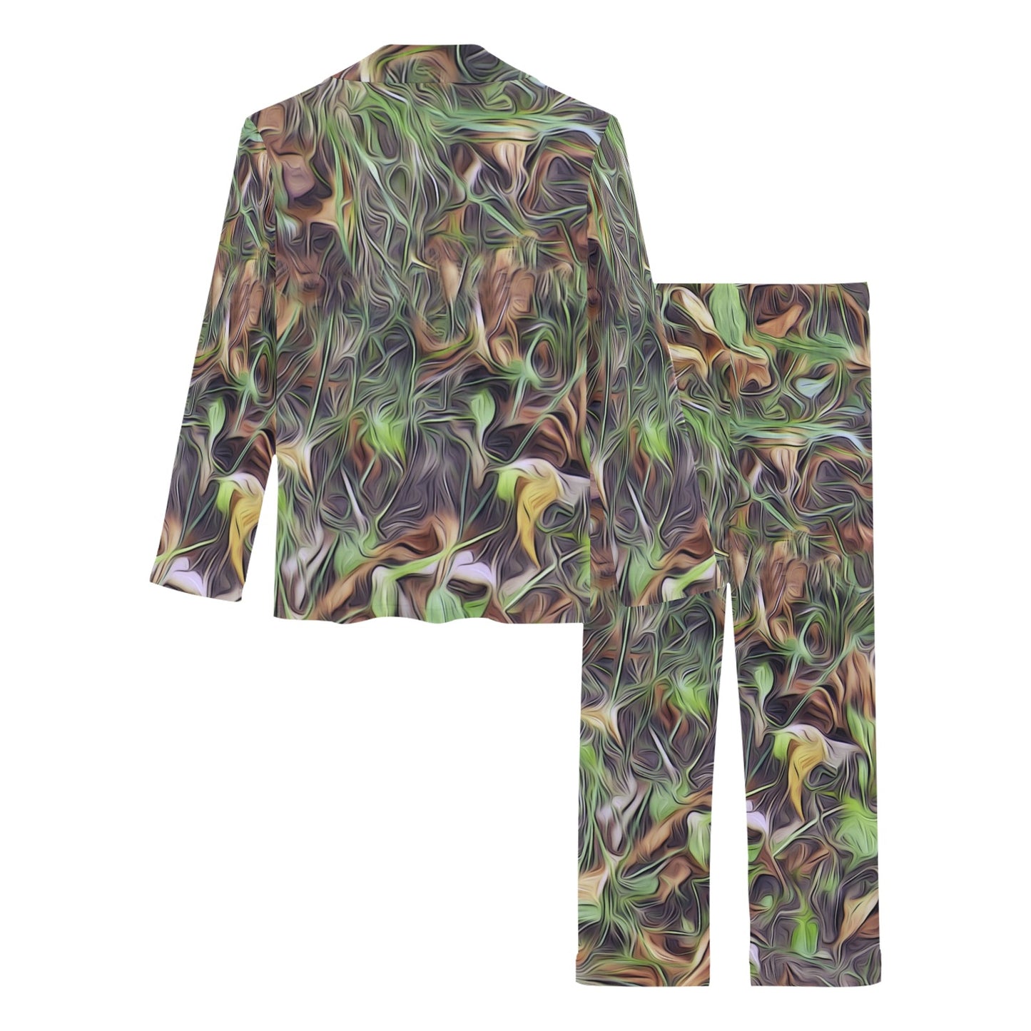 Camouflage Realistic Tree Print Women's Long Pajama Set