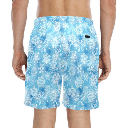 Snowflake Blue Print Design LKS301 Men's Swim Trunks Beach Shorts