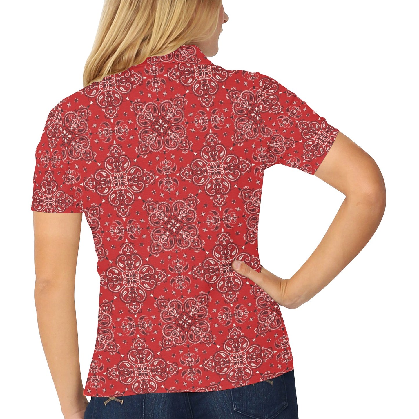 Bandana Red Pattern Print Design LKS3010 Women's Polo Shirt