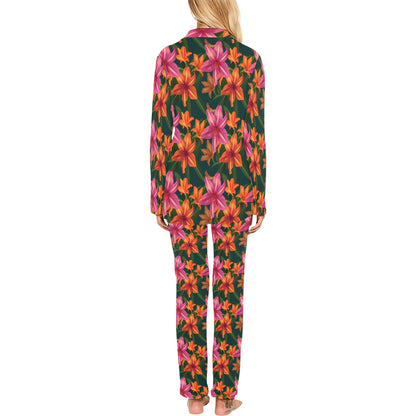 Amaryllis Pattern Print Design AL01 Women's Long Pajama Set