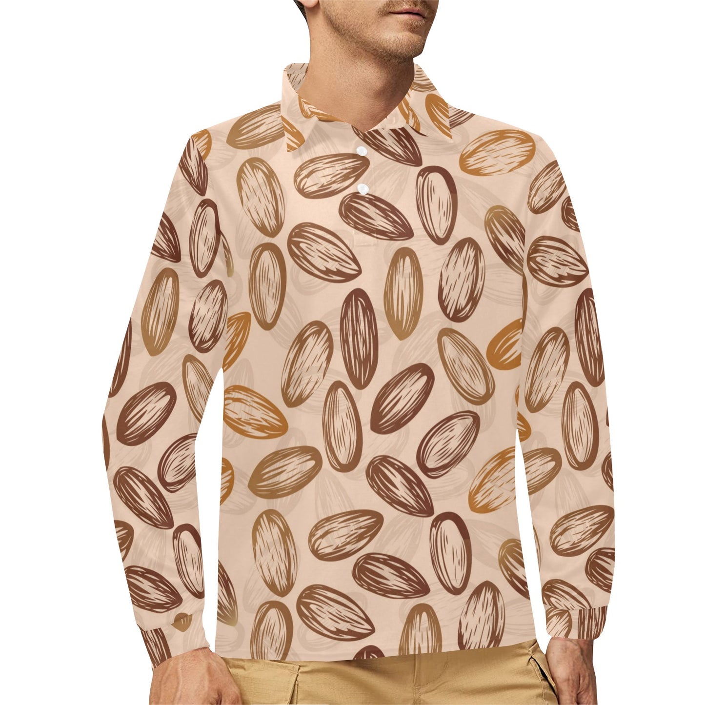 Almond Pattern Print Design 02 Long Sleeve Polo Shirt For Men's