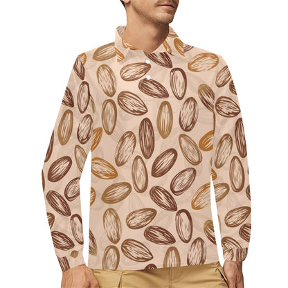 Almond Pattern Print Design 02 Long Sleeve Polo Shirt For Men's