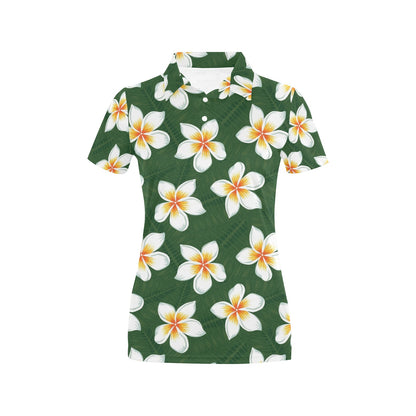 White Plumeria Pattern Print Design PM020 Women's Polo Shirt