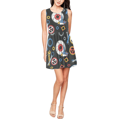 Mechanic Pattern Print Design 01 Sleeveless Dress