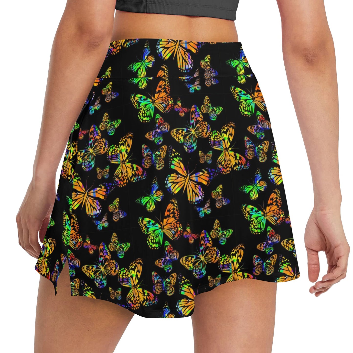 Butterfly Neon Color Print Pattern 17" Golf & Pickleball Skort with Pockets