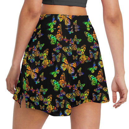 Butterfly Neon Color Print Pattern 17" Golf & Pickleball Skort with Pockets