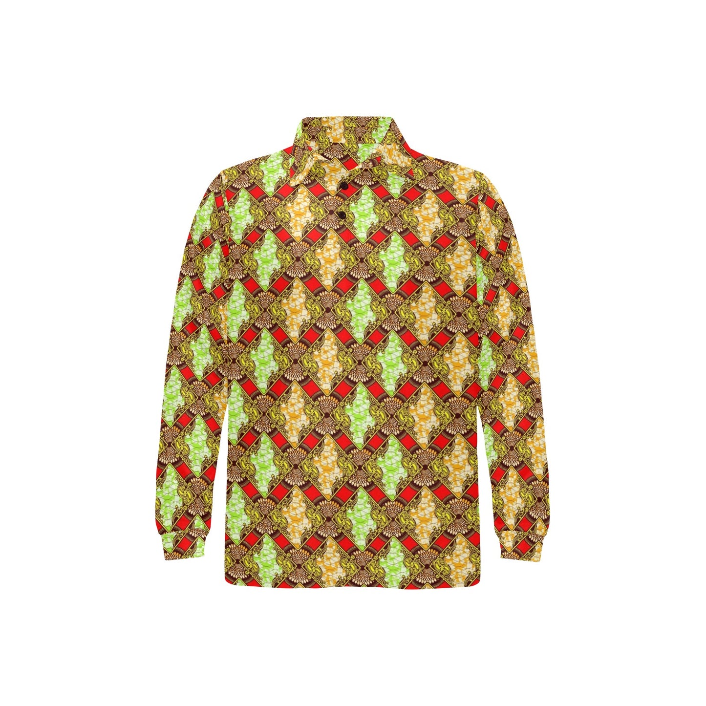African Classic Print Pattern Long Sleeve Polo Shirt For Men's